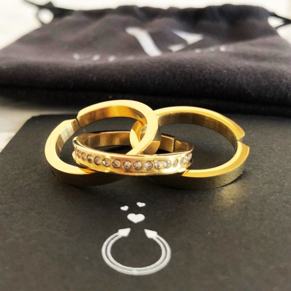 NWT Vita Fede Cassio Swarovski Pave Modular Yellow Gold Interlocking Ring Stack - Picture 8 of 10